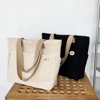 Японската проста холщовая чанта с цип, удебелени, за отдих, за студенти, Лесна чанта на едно рамо, Женствена чанта